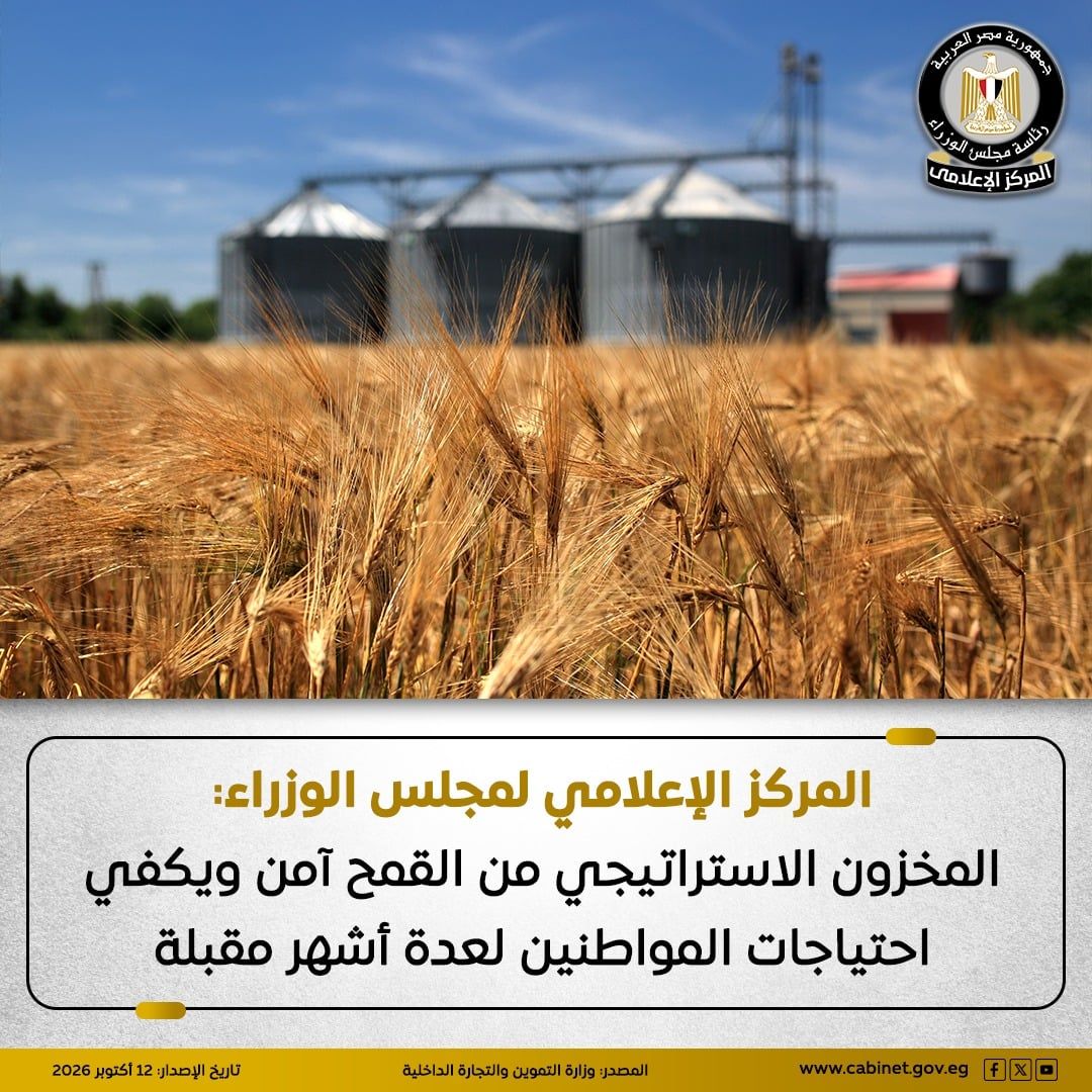 مجلس الوزراء : المخزون الاستراتيجي من القمح آمن ويكفي احتياجات المواطنين عدة أشهر